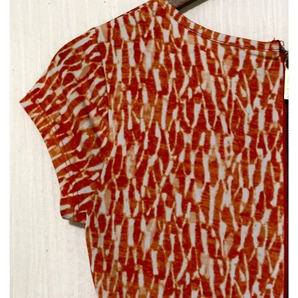 Michael Kors Dress Womens XS Orange & White Patterned Cap Sleeve